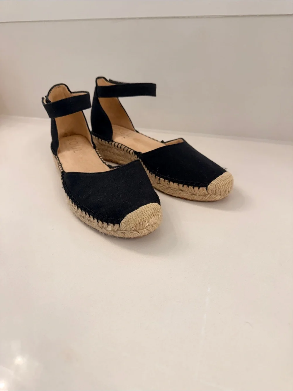 SOUL Naturalizer Wren Black Canvas Espadrille Ankle Strap Flats Size 8